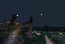 745款怀旧农村夜景童年儿时乡下老房子晚上月亮风景伤感情感视频素材